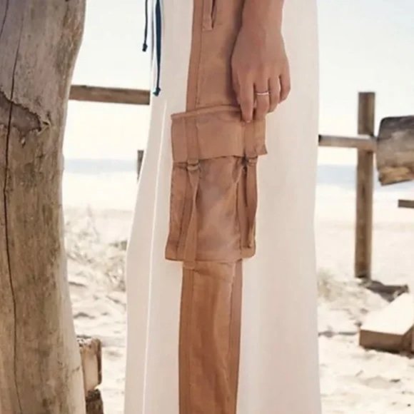 Free People  Movement Playoff Colorblock Wide Leg Cargo Pockets Ivory Size M - Picture 4 of 10